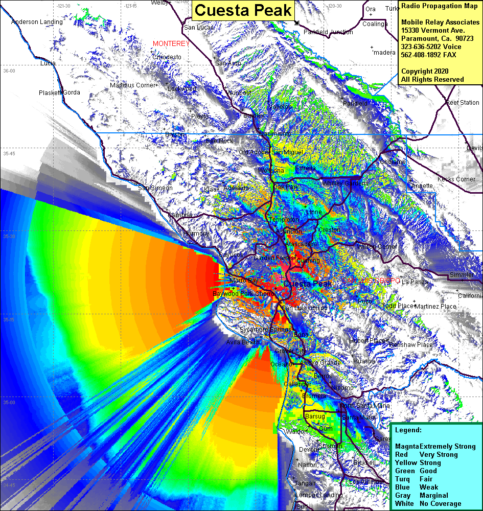 heat map radio coverage Cuesta Peak